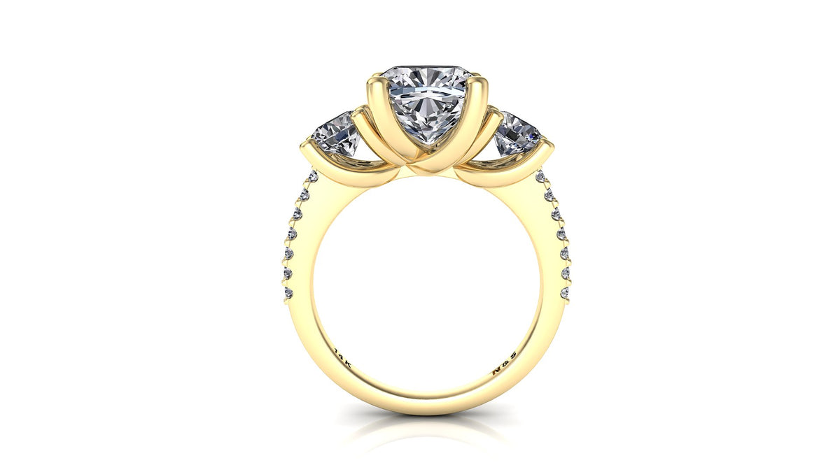 8.5mm (2.80ct) ForeverOne Cushion Moissanite Three Stone Engagement Ring Engagement Ring 14K Gold MOENG085
