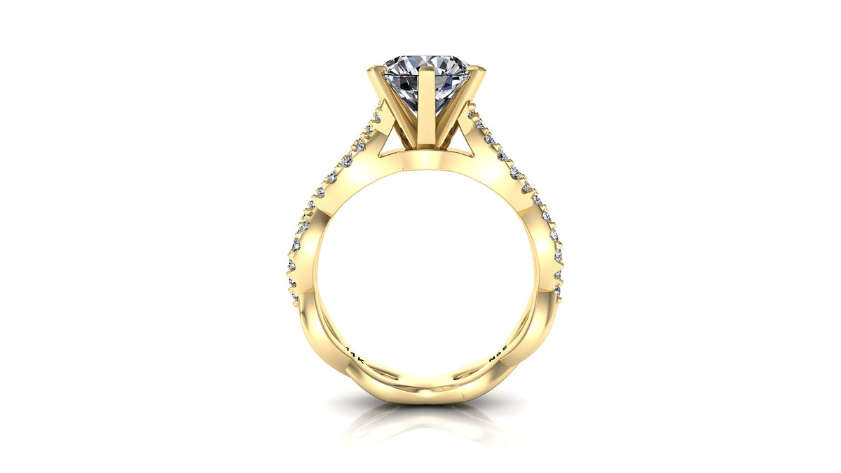 7mm (1.20ct) Stephanie ForeverOne Round Moissanite Diamond Twist Band 14K Gold Engagement Ring MOENG054