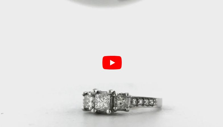 Three Stone Princess Diamond Engagement Ring 0.96 ct tw 14K White Gold DENG049 - NorthandSouthJewelry