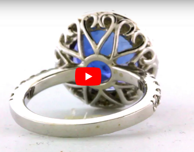 7.17 CT Round Tanzanite Diamond Ring 0.85 CT TW Diamonds 14K White Gold TZR002 - NorthandSouthJewelry