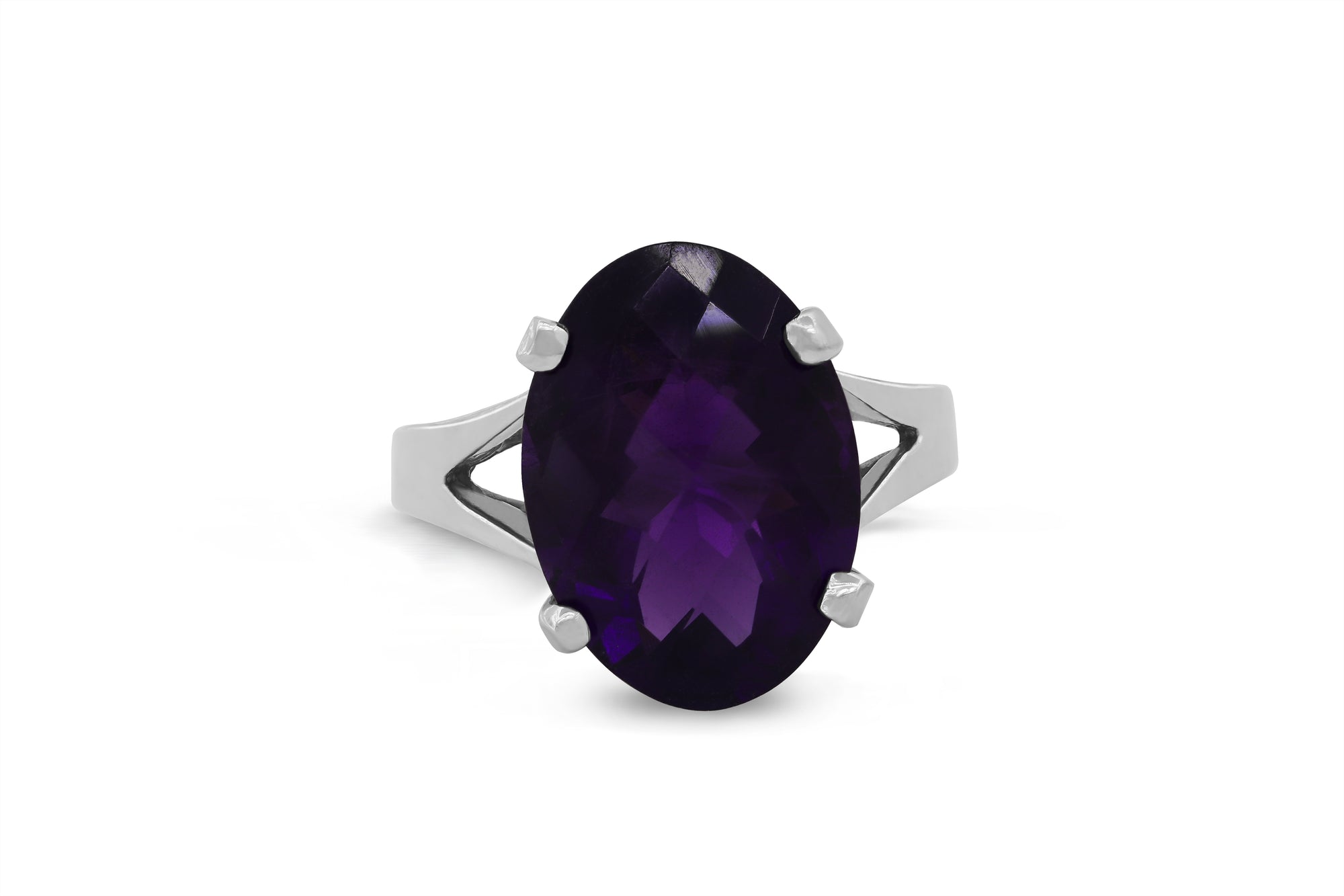 4.87 CT Oval Amethyst V Split Ring 14K White Gold AMR001 - NorthandSouthJewelry