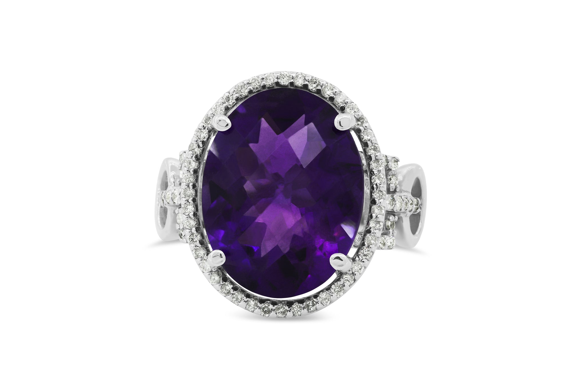 8.1 CT Oval Amethyst Diamond Ring 0.41 CT TW 14K White Gold AMR002 - NorthandSouthJewelry
