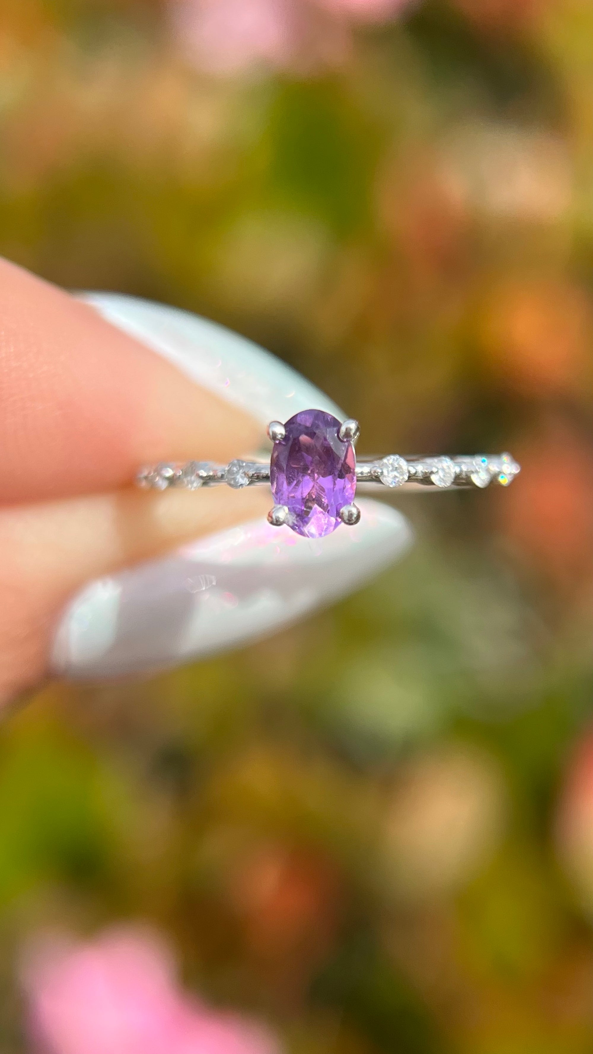 Bella 6x4mm 0.35ct Oval Amethyst Spaced Diamond Ring 14K Gold DFR015