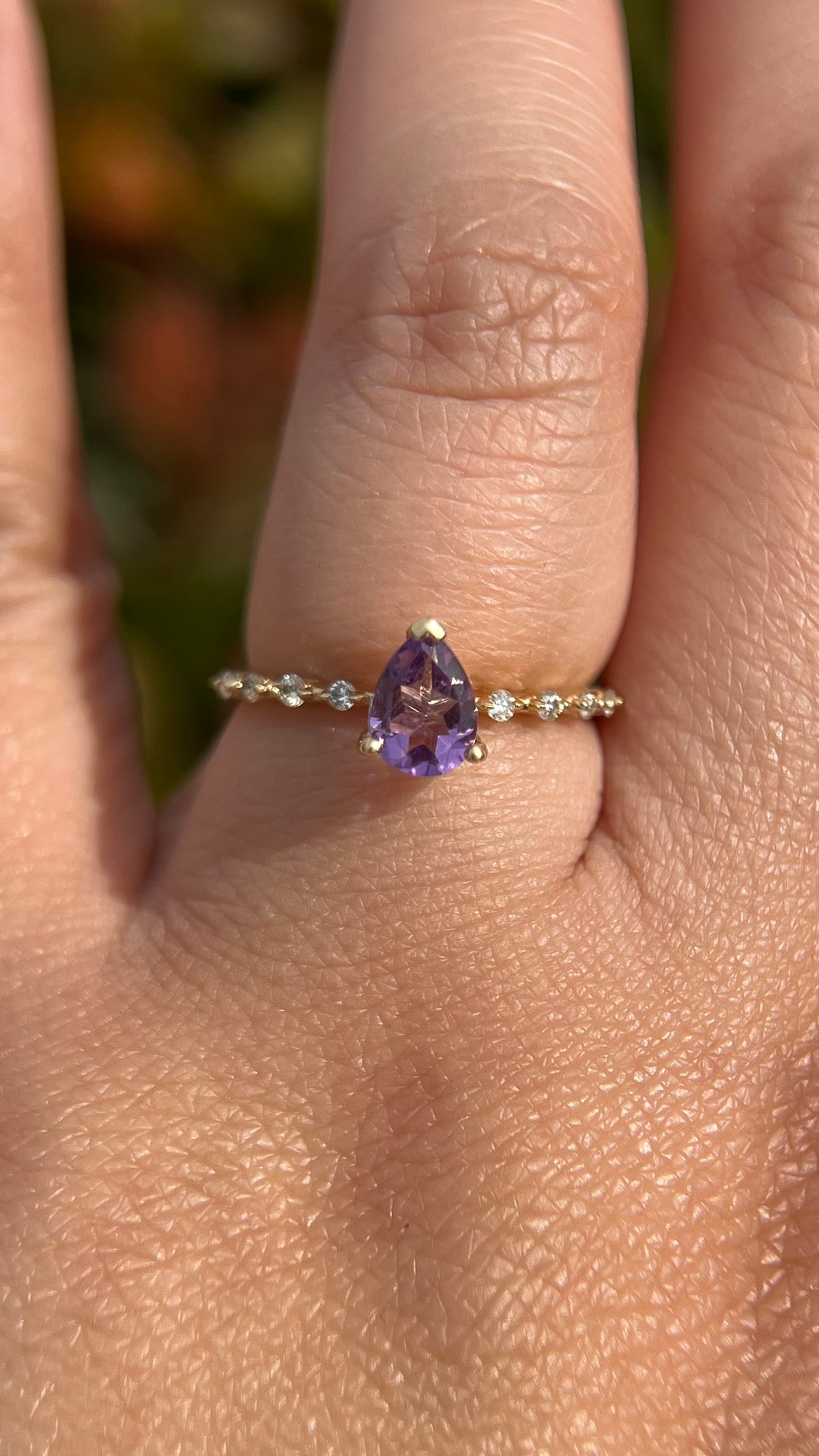 Bella 7x5mm 0.40ct Pear Amethyst Spaced Diamond Ring 14K Gold DFR014