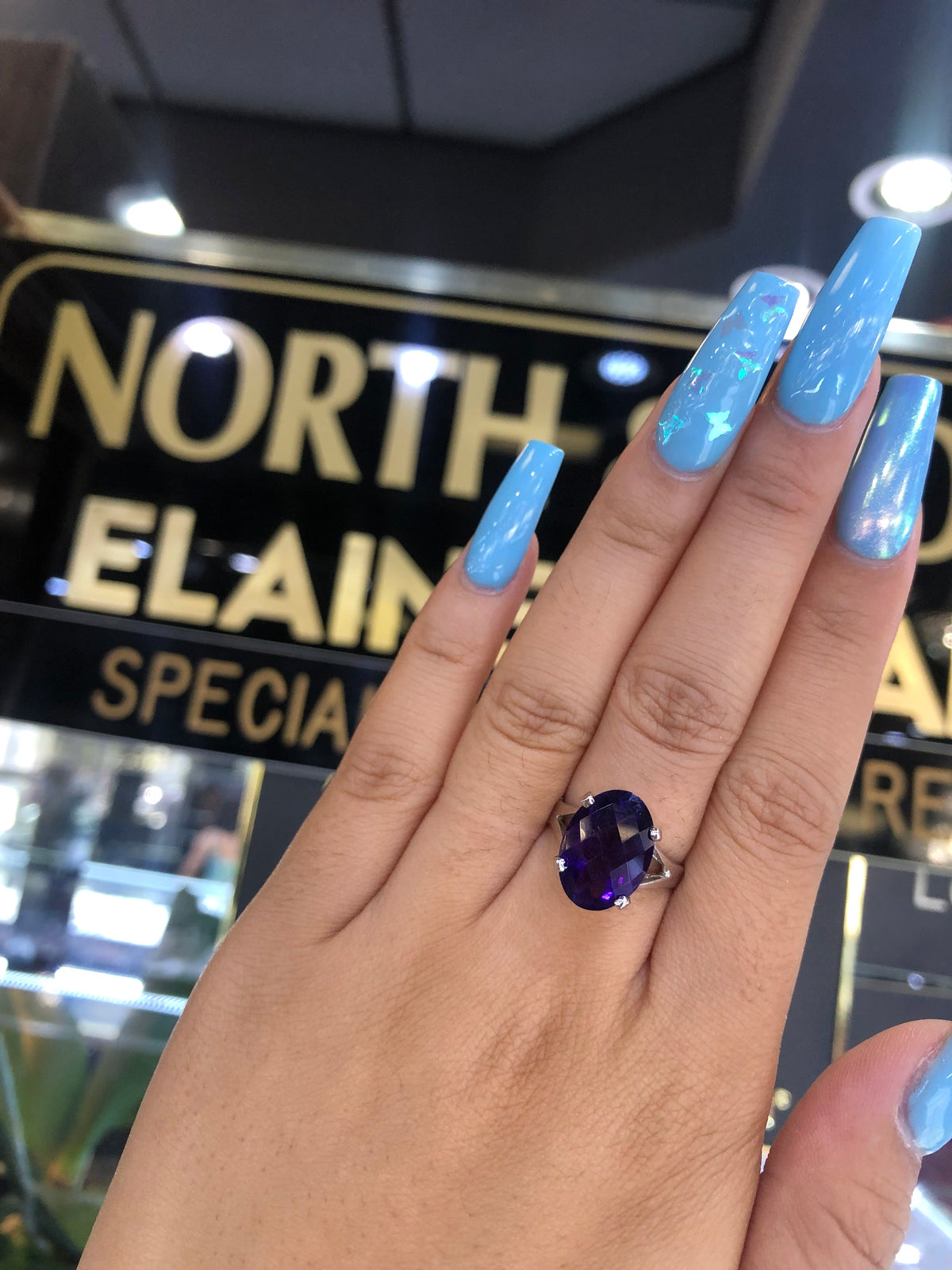 4.87 CT Oval Amethyst V Split Ring 14K White Gold AMR001 - NorthandSouthJewelry