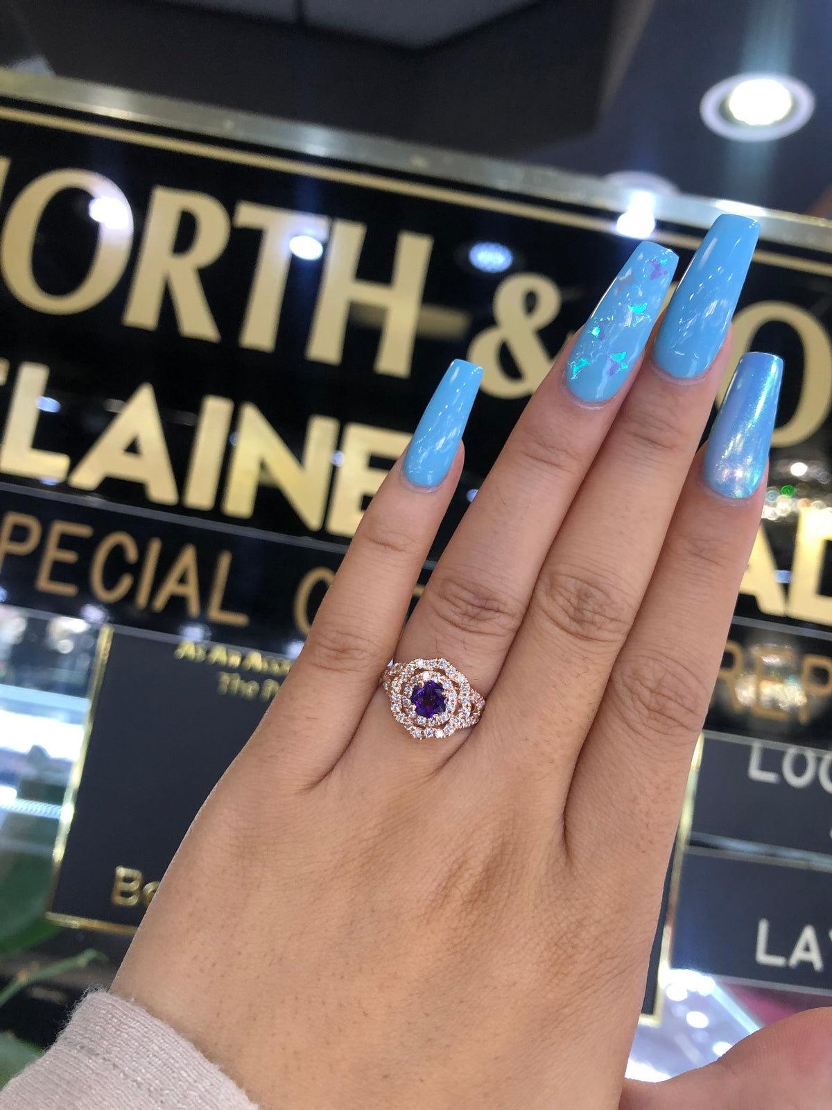 0.44 CT Amethyst Diamond Ring 0.70 CT TW 14K Rose Gold AMR003 - NorthandSouthJewelry