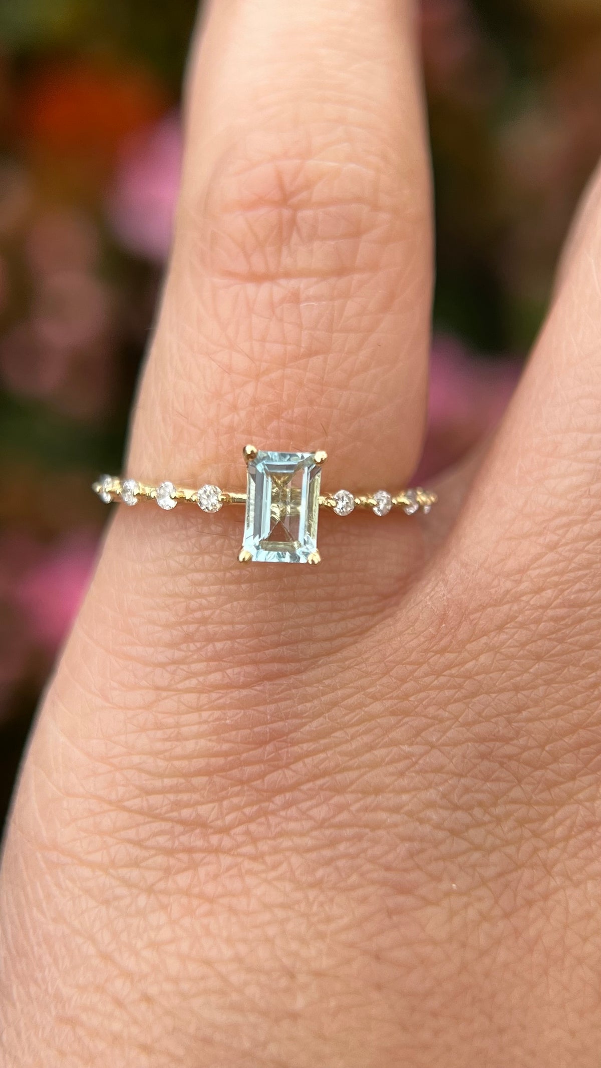 Bella 6x4mm 0.45ct Emerald Cut Aquamarine Spaced Diamond Ring 14K Gold DFR032