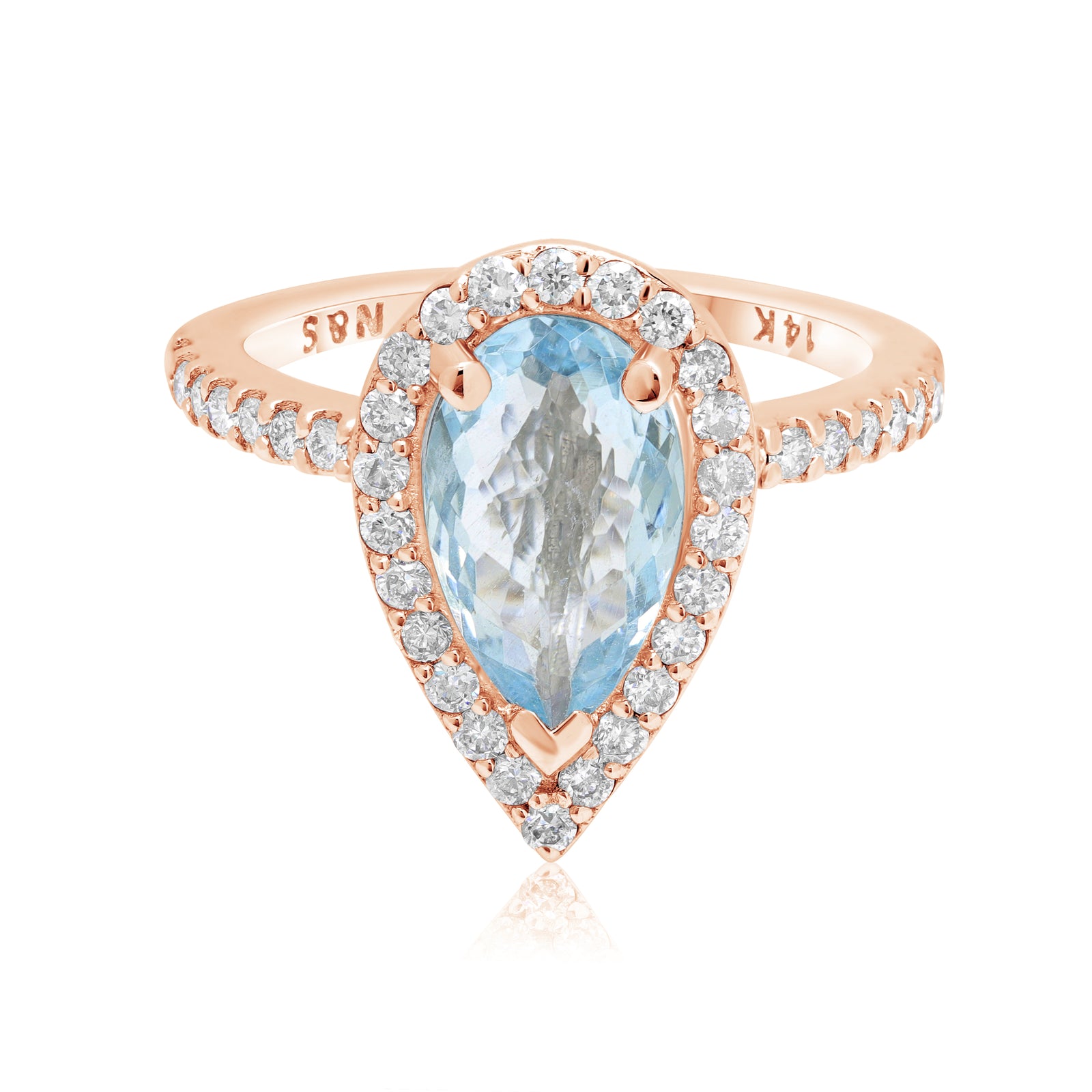 1.5-1.7 CT Pear Cut Aquamarine Diamond Halo 14K Gold Ring BSAQ3