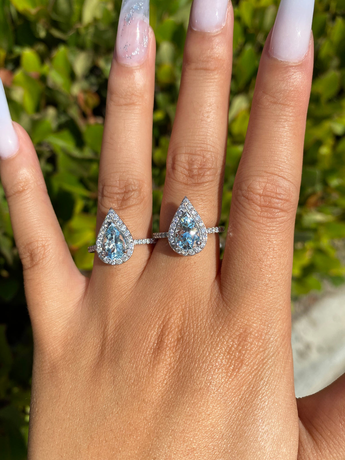 1.5-1.7 CT Pear Cut Aquamarine Diamond Halo 14K Gold Ring BSAQ3