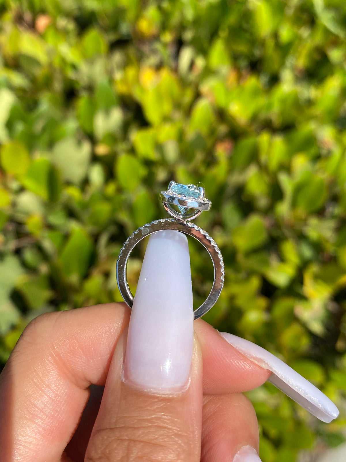 1.5-1.7 CT Pear Cut Aquamarine Diamond Halo 14K Gold Ring BSAQ3