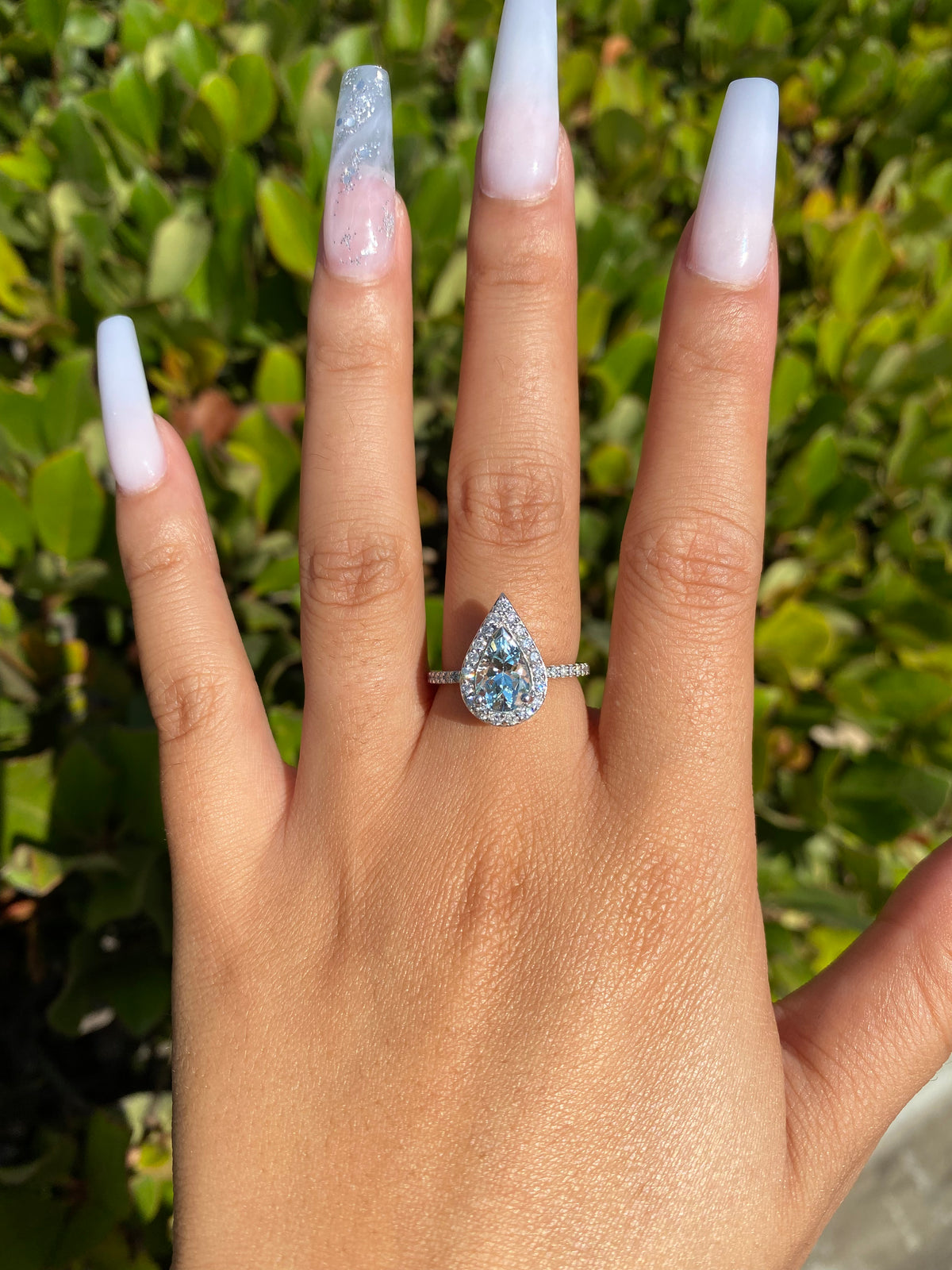 1.5-1.7 CT Pear Cut Aquamarine Diamond Halo 14K Gold Ring BSAQ3