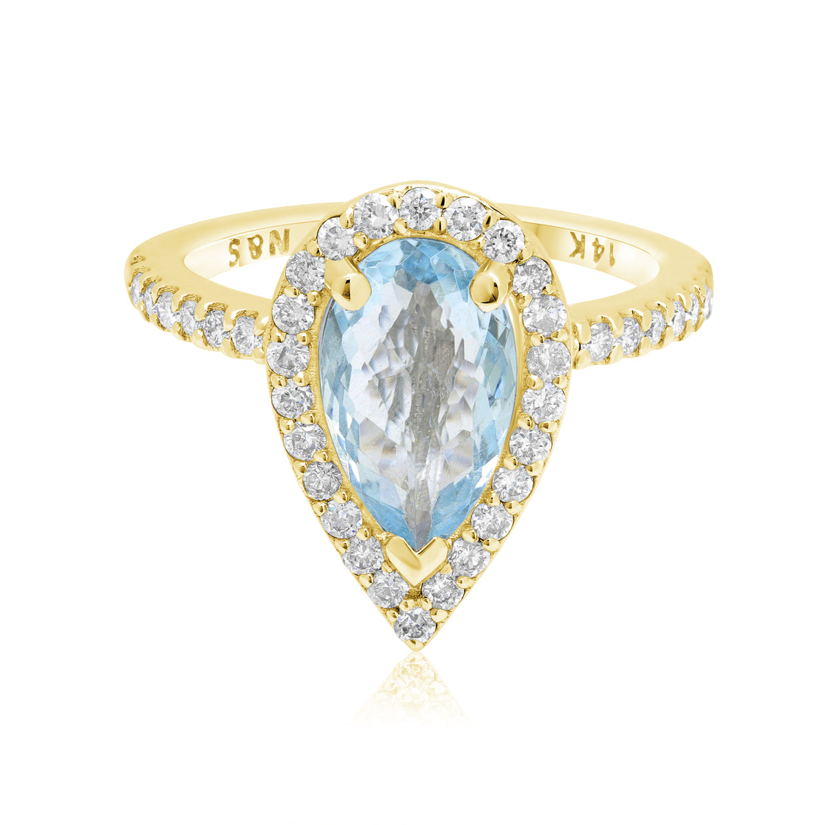 1.5-1.7 CT Pear Cut Aquamarine Diamond Halo 14K Gold Ring BSAQ3