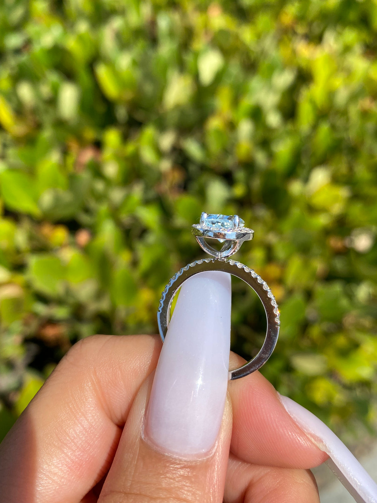 10x7mm 1.8-2.0 CT Pear Cut Aquamarine Diamond Halo 14K Gold Ring BSAQ4