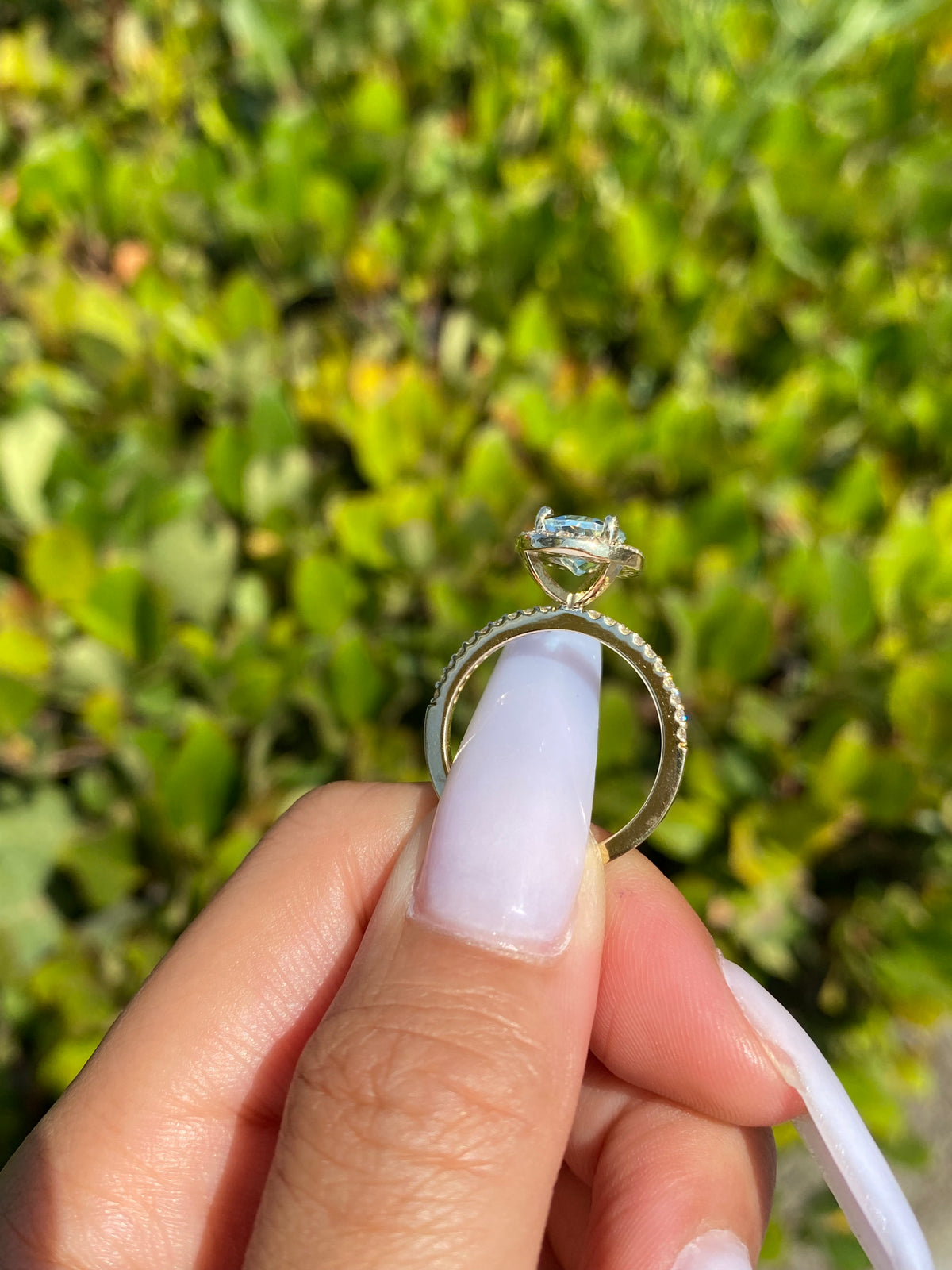 10x7mm 1.8-2.0 CT Pear Cut Aquamarine Diamond Halo 14K Gold Ring BSAQ4