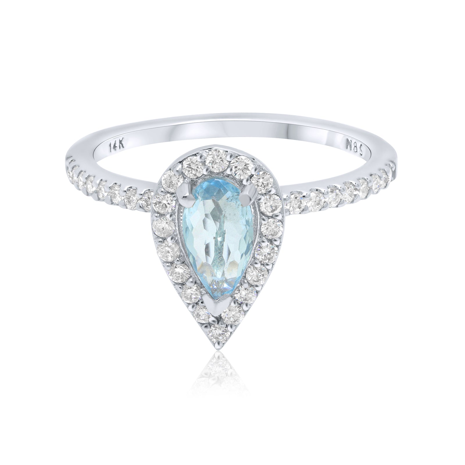 7x5mm 0.5-0.6 CT Pear Cut Aquamarine Diamond Halo 14K Gold Ring BSAQ1