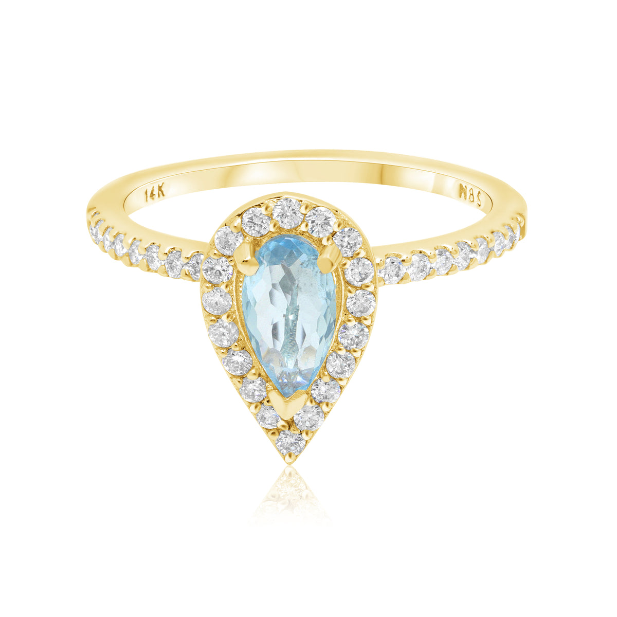 7x5mm 0.5-0.6 CT Pear Cut Aquamarine Diamond Halo 14K Gold Ring BSAQ1
