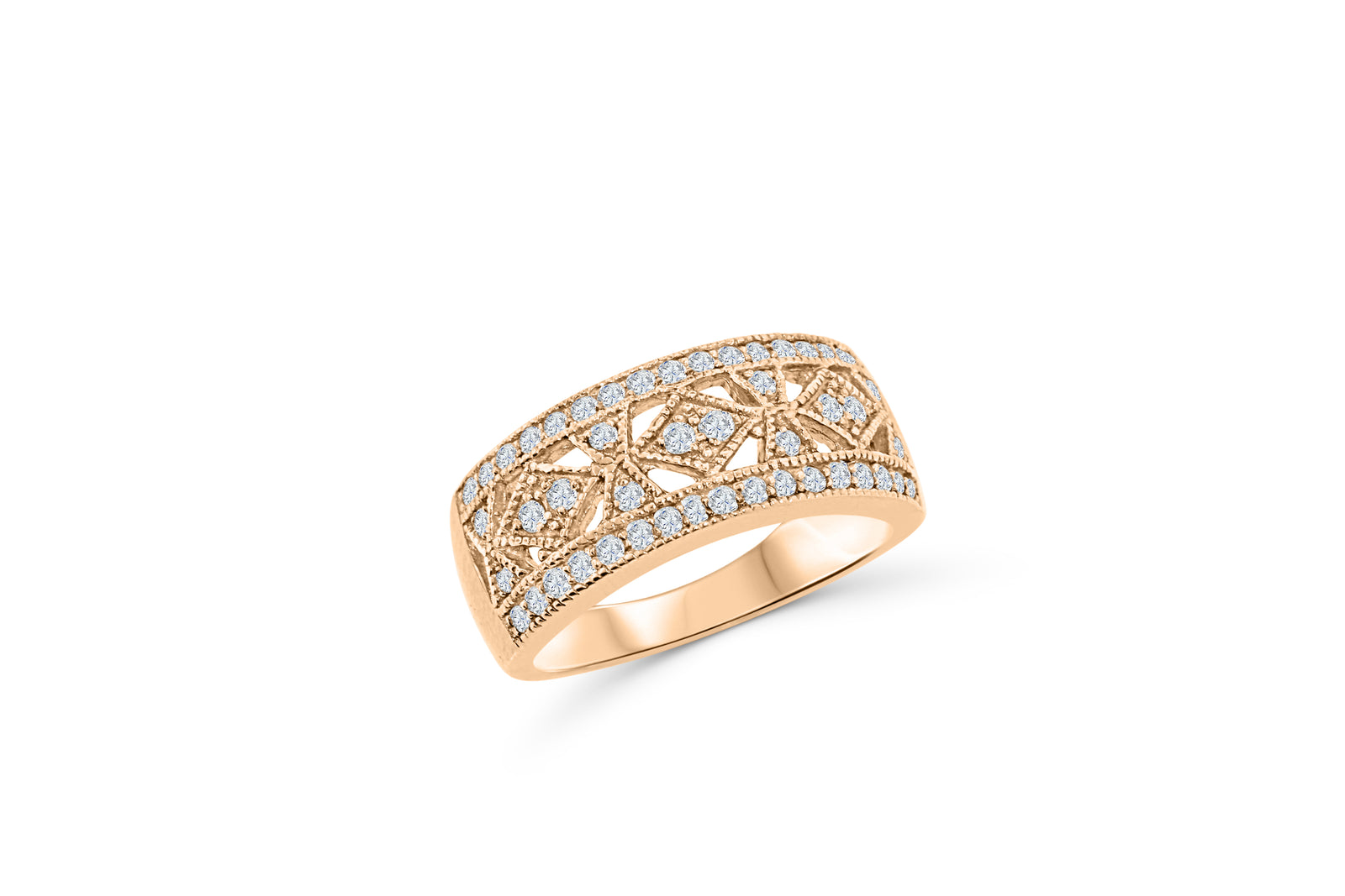 Milgrain Diamond Anniversary Band 0.98 ct tw Round-cut 14K Rose Gold BAN043 - NorthandSouthJewelry