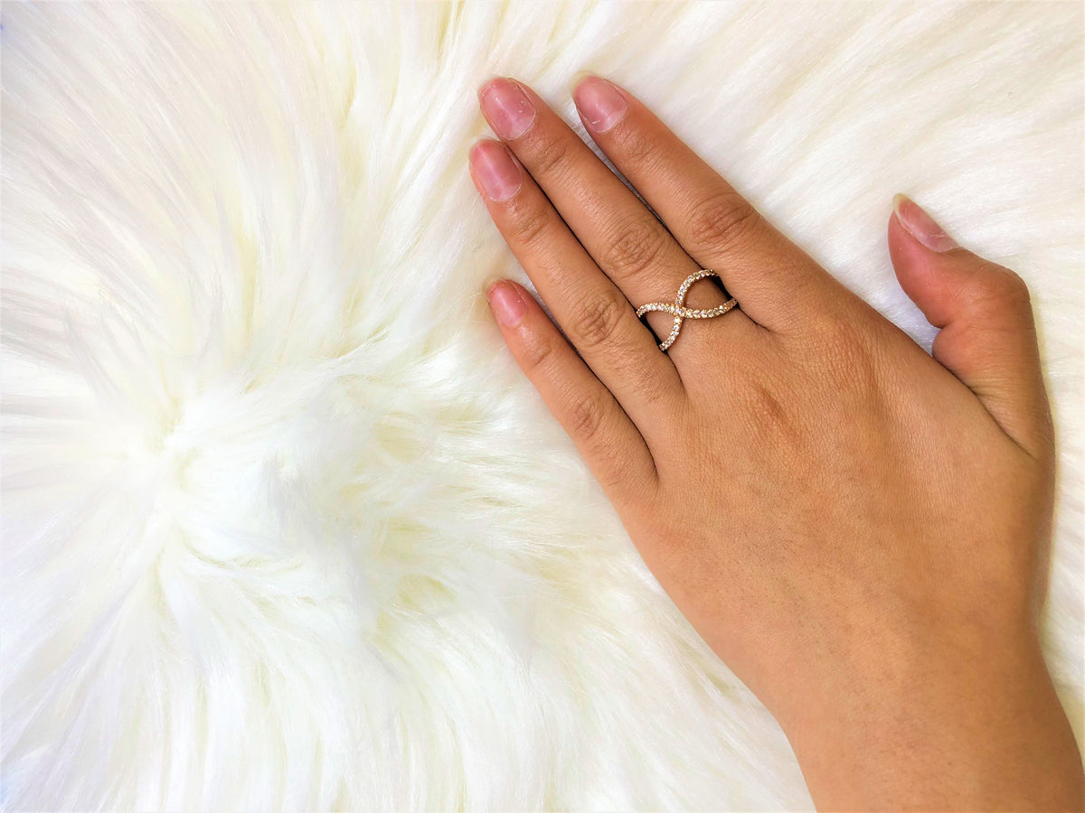 X Cross Diamond Anniversary Ring 0.51 ct tw Round-cut 14K Rose Gold BAN023 - NorthandSouthJewelry