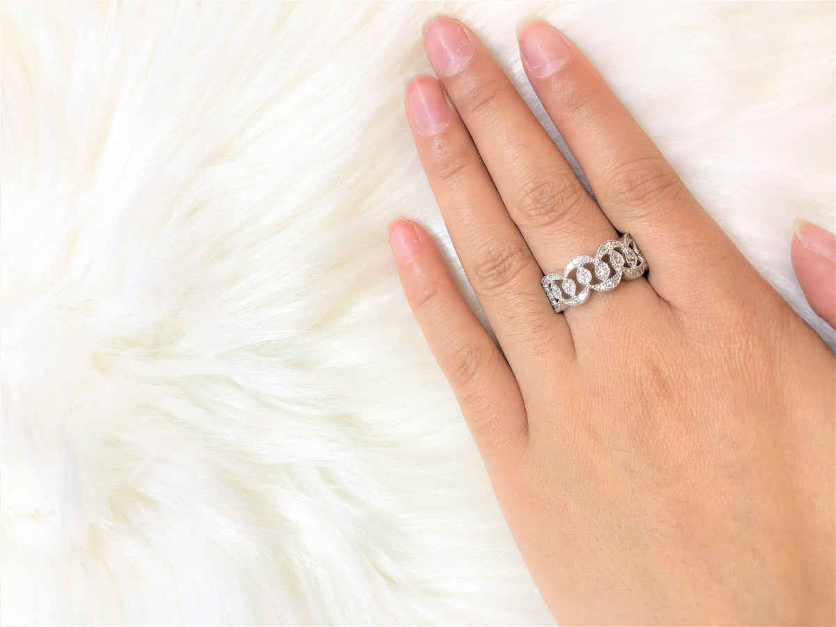 Gapped Milgrain Diamond Anniversary Band 0.48 ct tw Round-cut 14K White Gold BAN025 - NorthandSouthJewelry