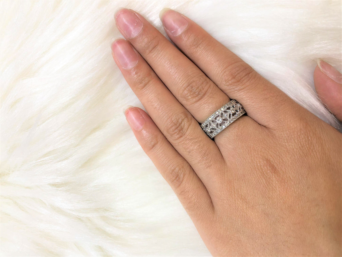 Diamond Anniversary Band 1.08 ct tw Round-cut 14K White Gold BAN027 - NorthandSouthJewelry