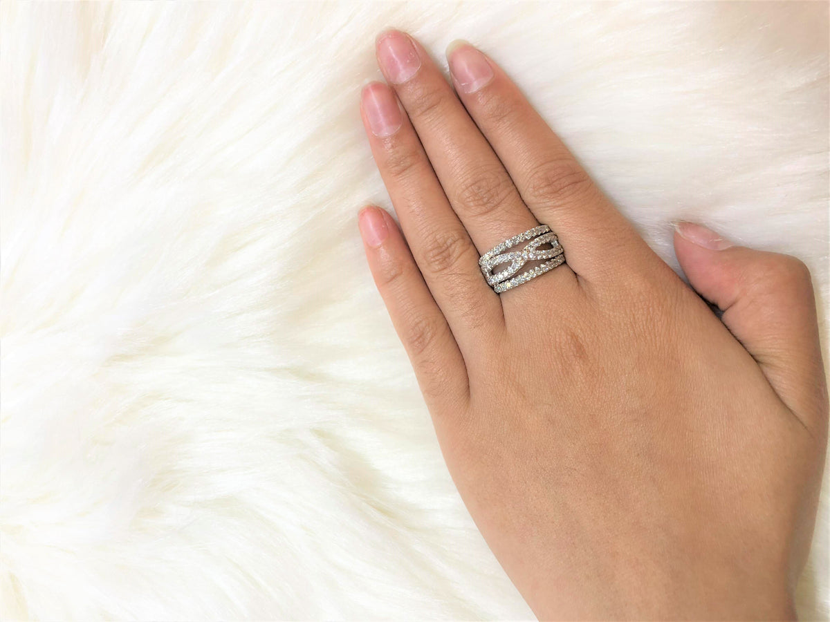 Wide Diamond Anniversary Band 0.99 ct tw Round-cut 14K White Gold BAN030 - NorthandSouthJewelry