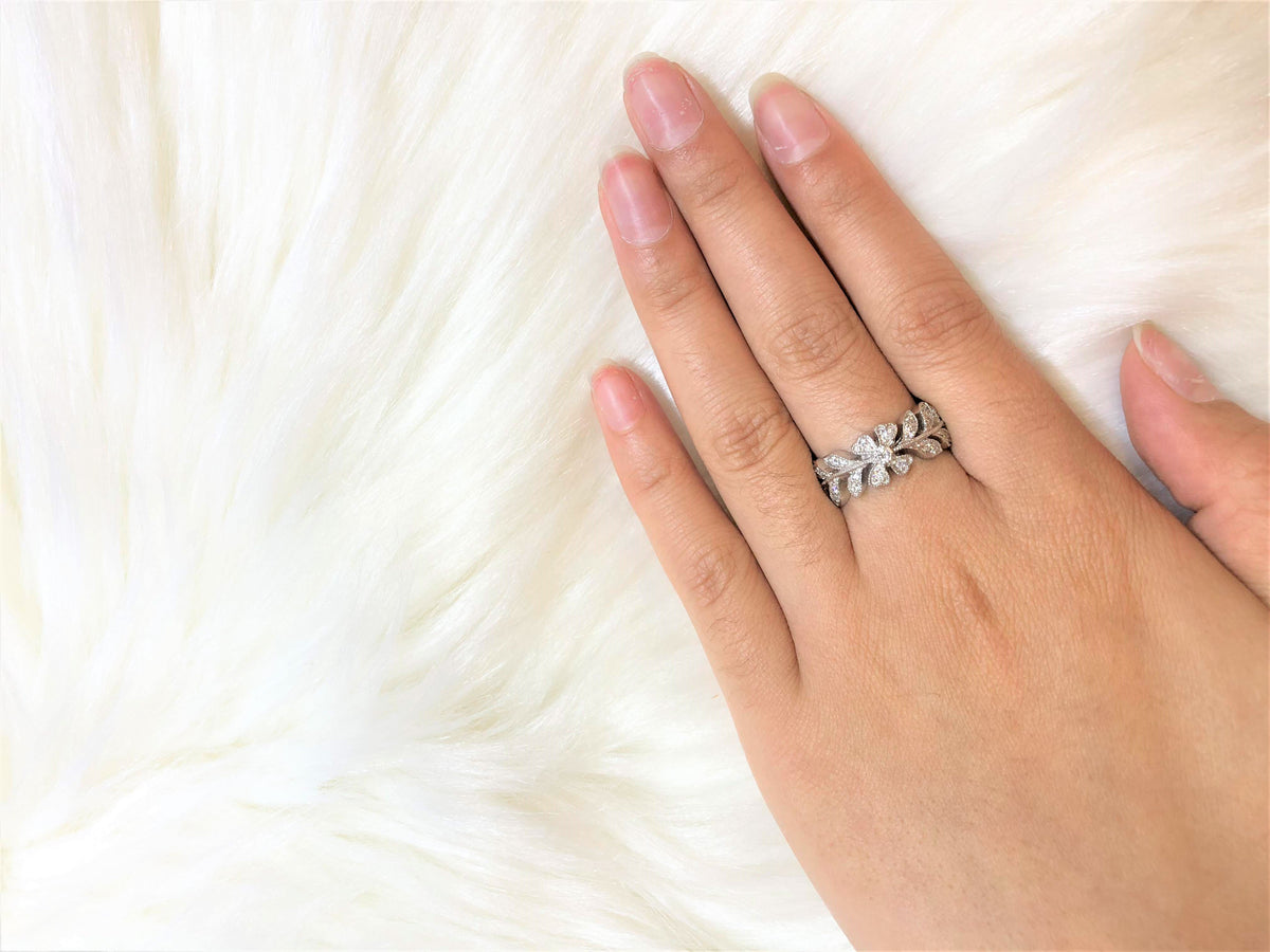 Diamond Anniversary Ring 0.62 ct tw Round-cut 14K White Gold BAN033 - NorthandSouthJewelry