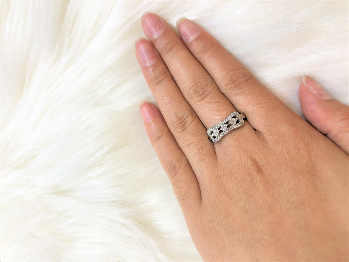 Milgrain Diamond Ring 0.18 ct tw Round-cut 14K White Gold BAN035 - NorthandSouthJewelry