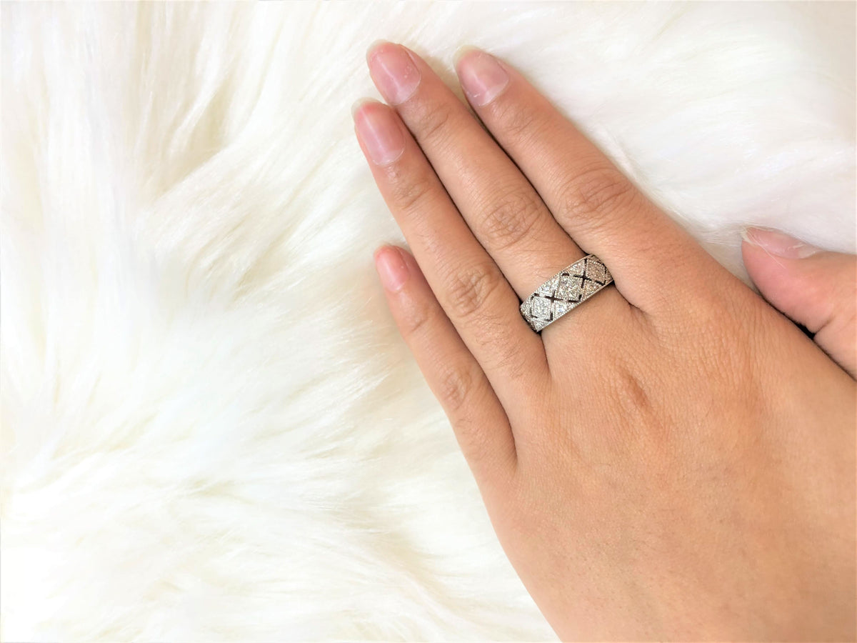 Diamond Anniversary Ring 0.41 ct tw Round-cut 14K White Gold BAN036 - NorthandSouthJewelry