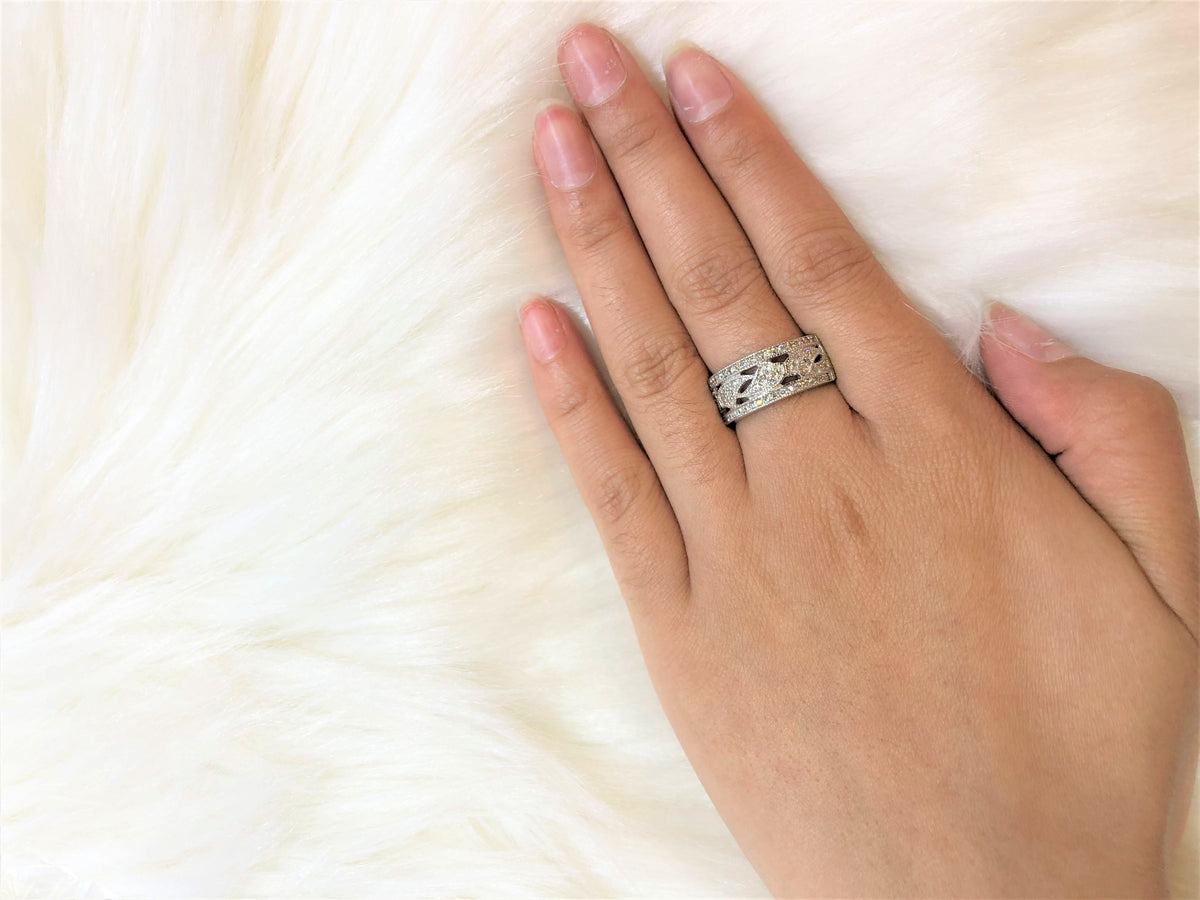 Milgrain Diamond Band 0.28 ct tw Round-cut 14K White Gold BAN037 - NorthandSouthJewelry