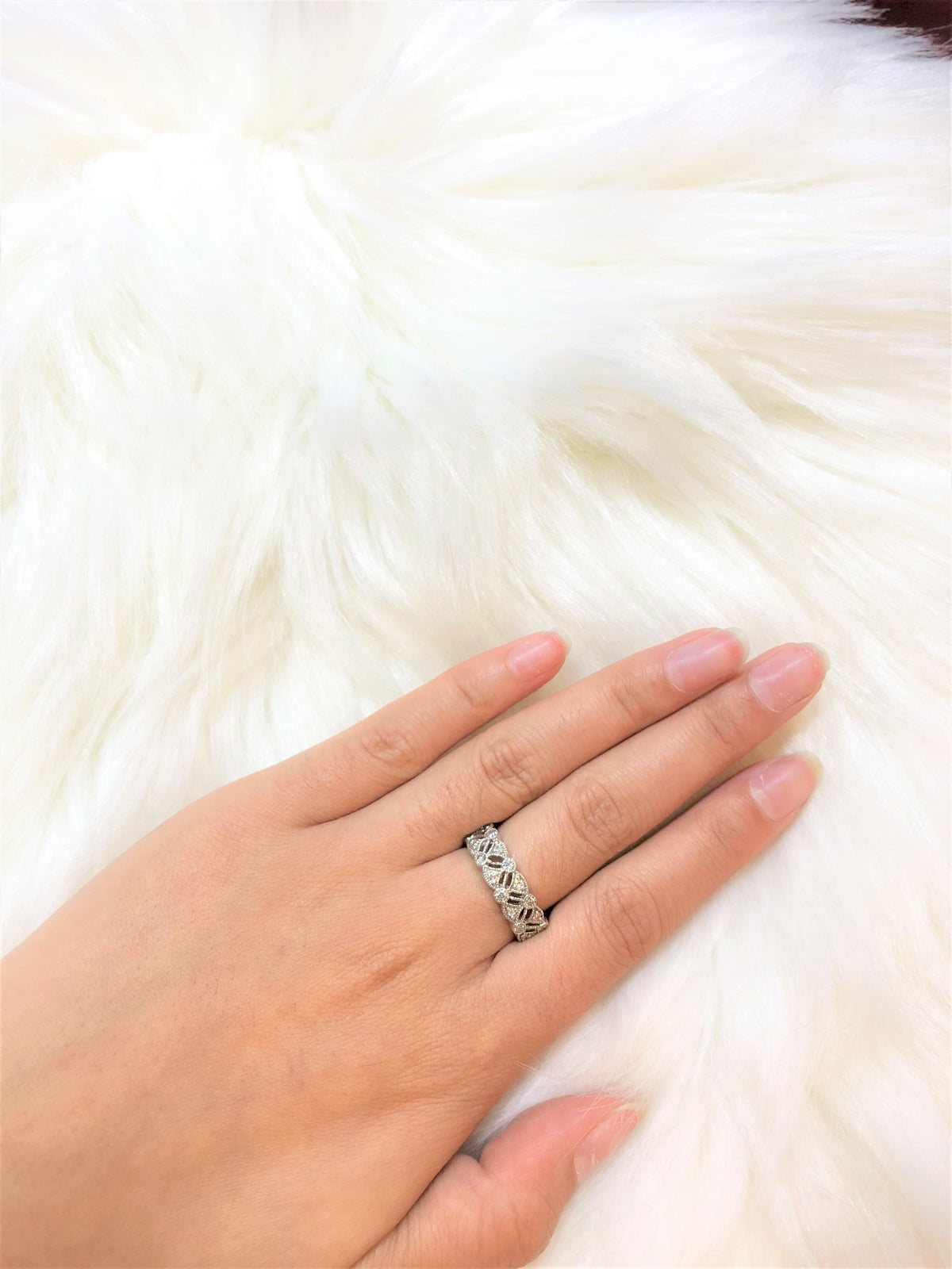 Milgrain Diamond Band 0.59 ct tw Round-cut 14K White Gold BAN039 - NorthandSouthJewelry