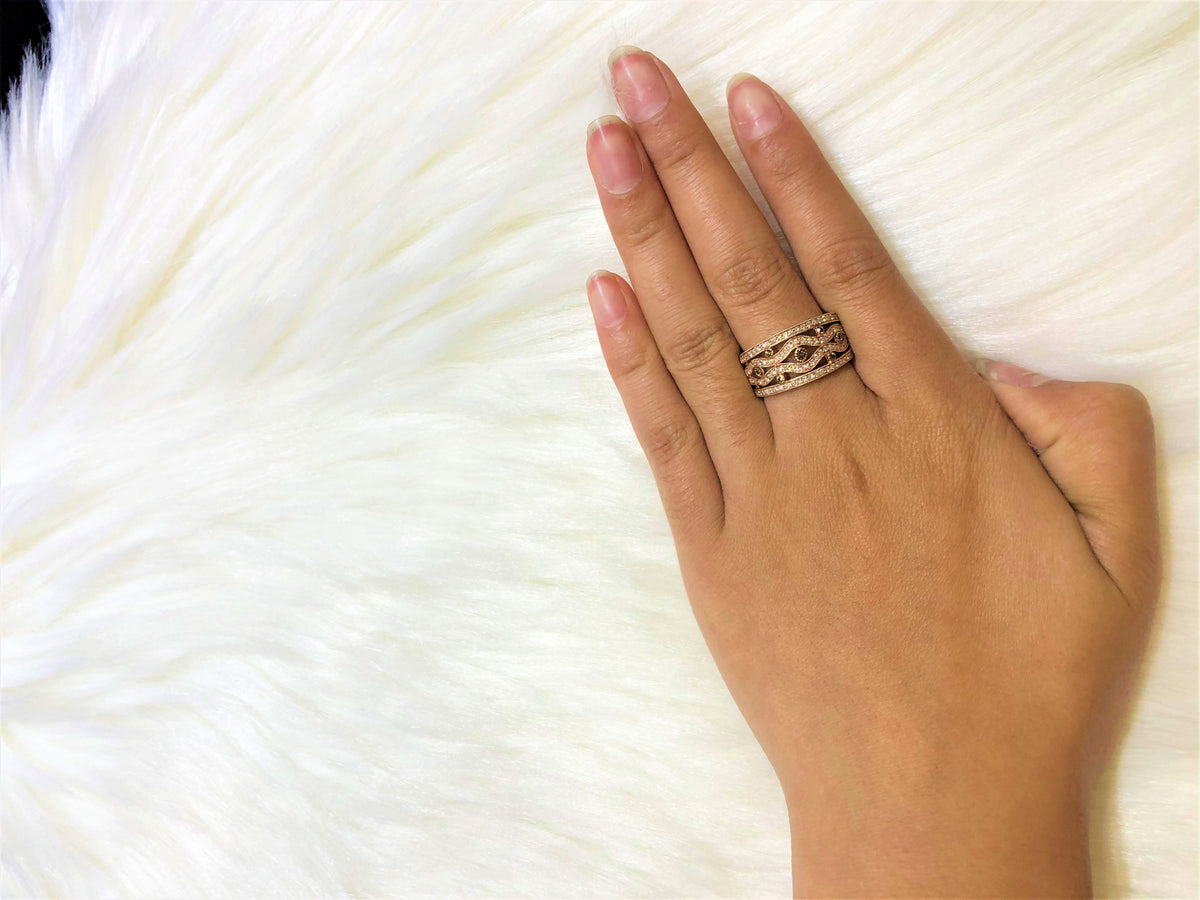 Chocolate Diamond Wide Band 1.42 ct tw Round-cut 14K Rose Gold BAN042 - NorthandSouthJewelry