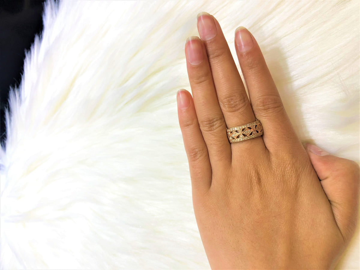 Milgrain Diamond Anniversary Band 0.98 ct tw Round-cut 14K Rose Gold BAN043 - NorthandSouthJewelry