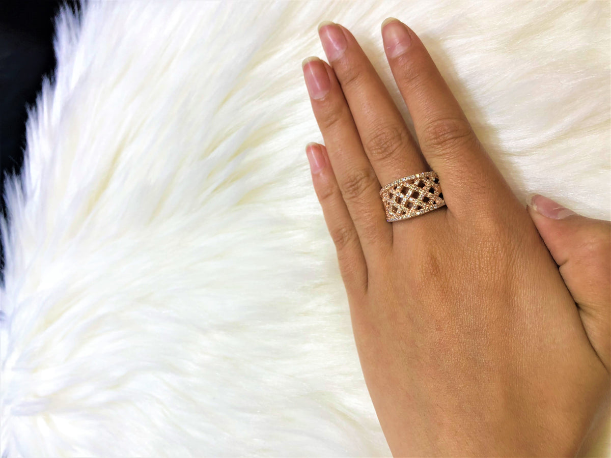 Weave Diamond Anniversary Band 0.73 ct tw Round-cut 14K Rose Gold BAN044 - NorthandSouthJewelry