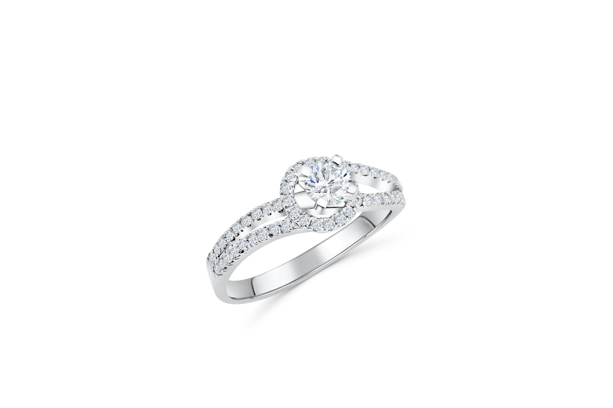 V Split Diamond Engagement Ring 1.09 ct tw 14K White Gold DENG001 - NorthandSouthJewelry