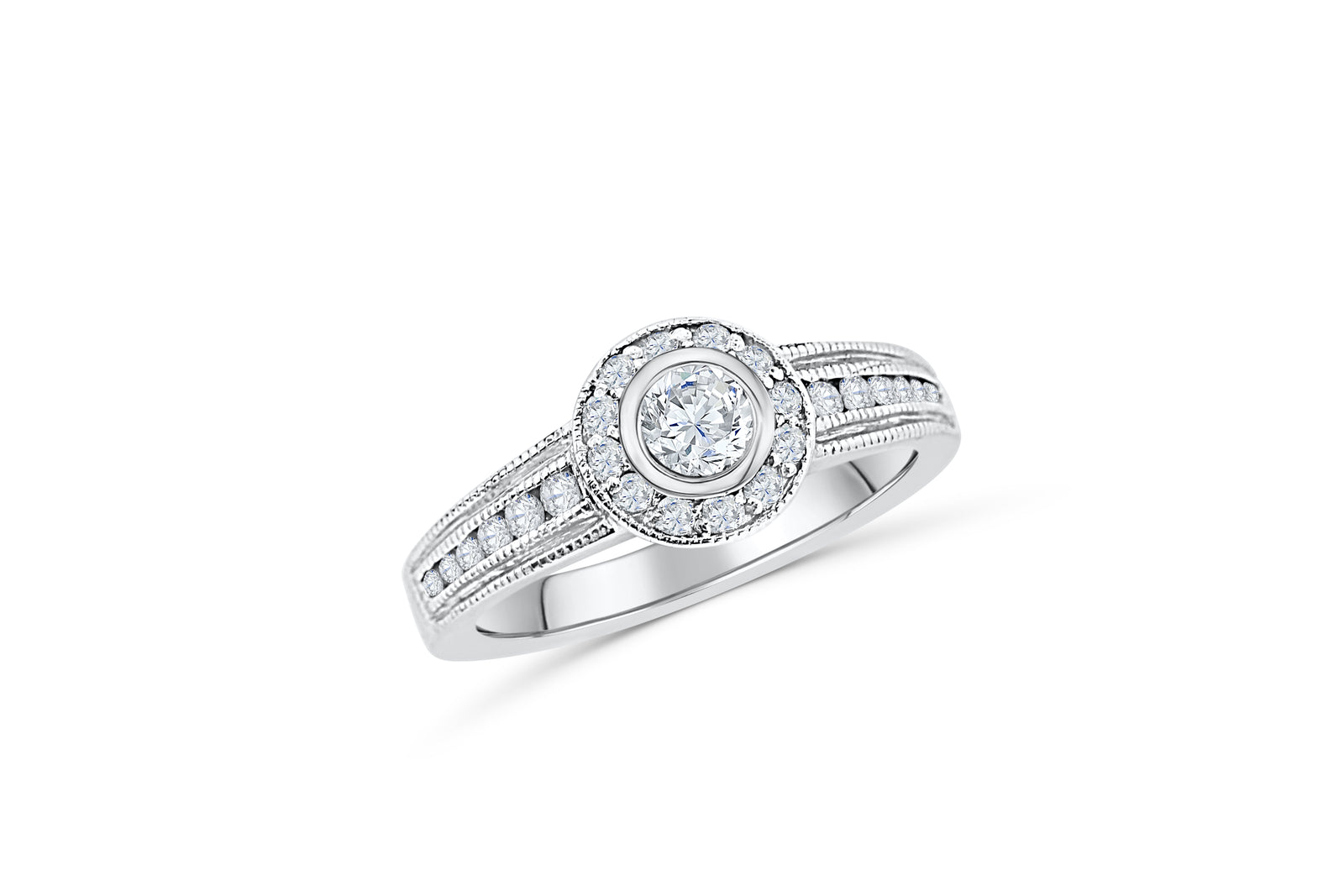 Bezel Diamond Engagement Ring 0.90 ct tw 14K White Gold DENG004 - NorthandSouthJewelry