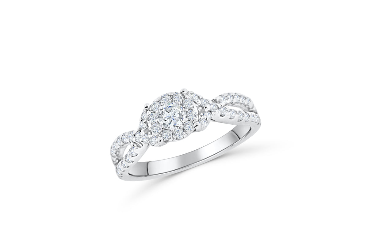 Invisible Cluster Diamond Engagement Ring 0.85 ct tw 14K White Gold DENG010 - NorthandSouthJewelry