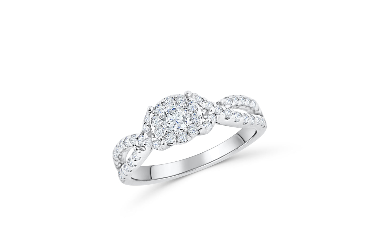 Invisible Cluster Diamond Engagement Ring 0.85 ct tw 14K White Gold DENG010 - NorthandSouthJewelry