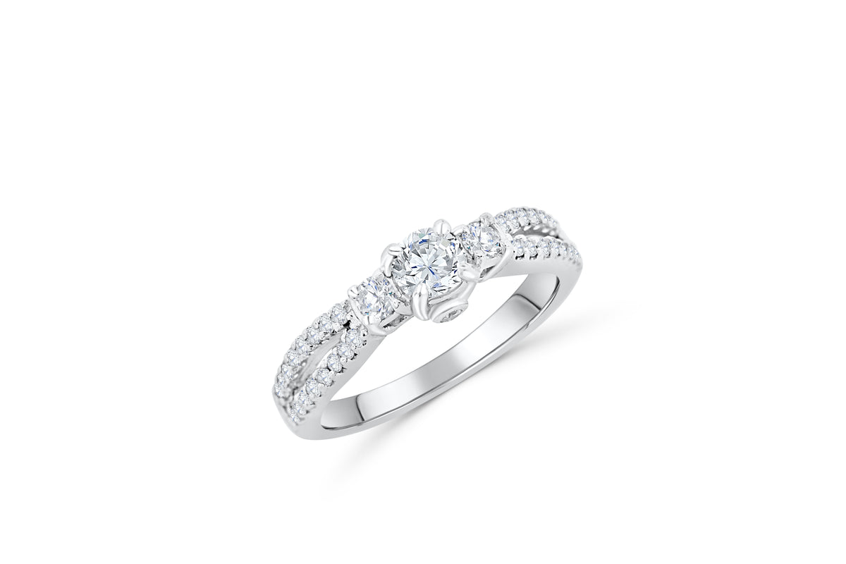 Three Stone Diamond Engagement Ring 0.99 ct tw 14K White Gold DENG019 - NorthandSouthJewelry