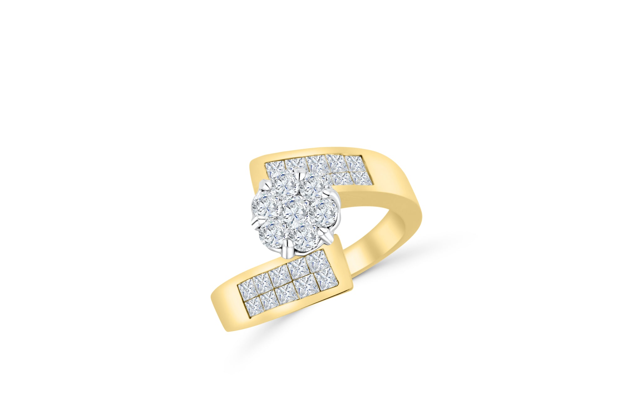 Cluster Diamond Engagement Ring 2.25 CT TW 14K Yellow Gold DENG023 - NorthandSouthJewelry