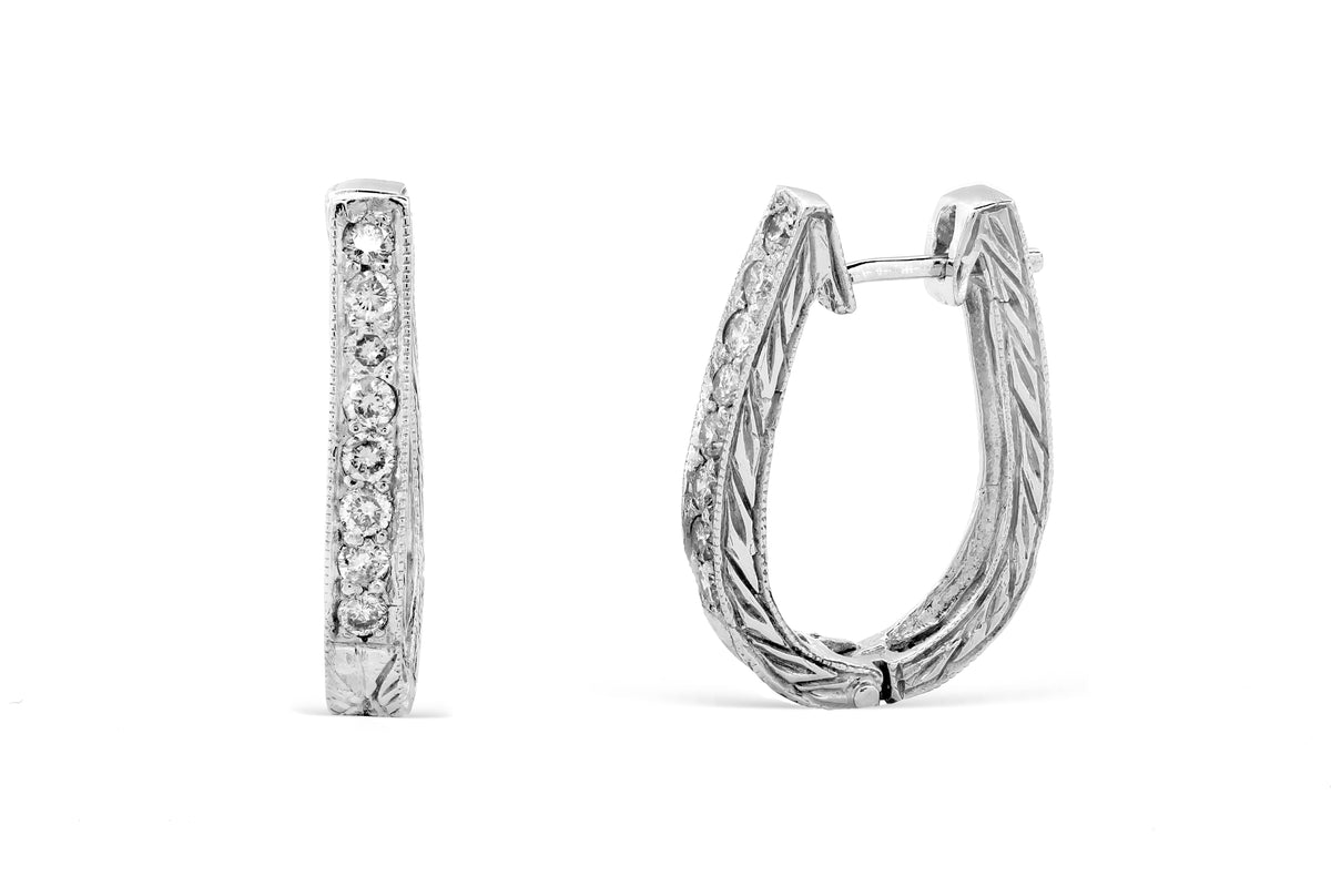 0.56 CT TW Round Diamond Hoop Earrings 14K White Gold DER013 - NorthandSouthJewelry