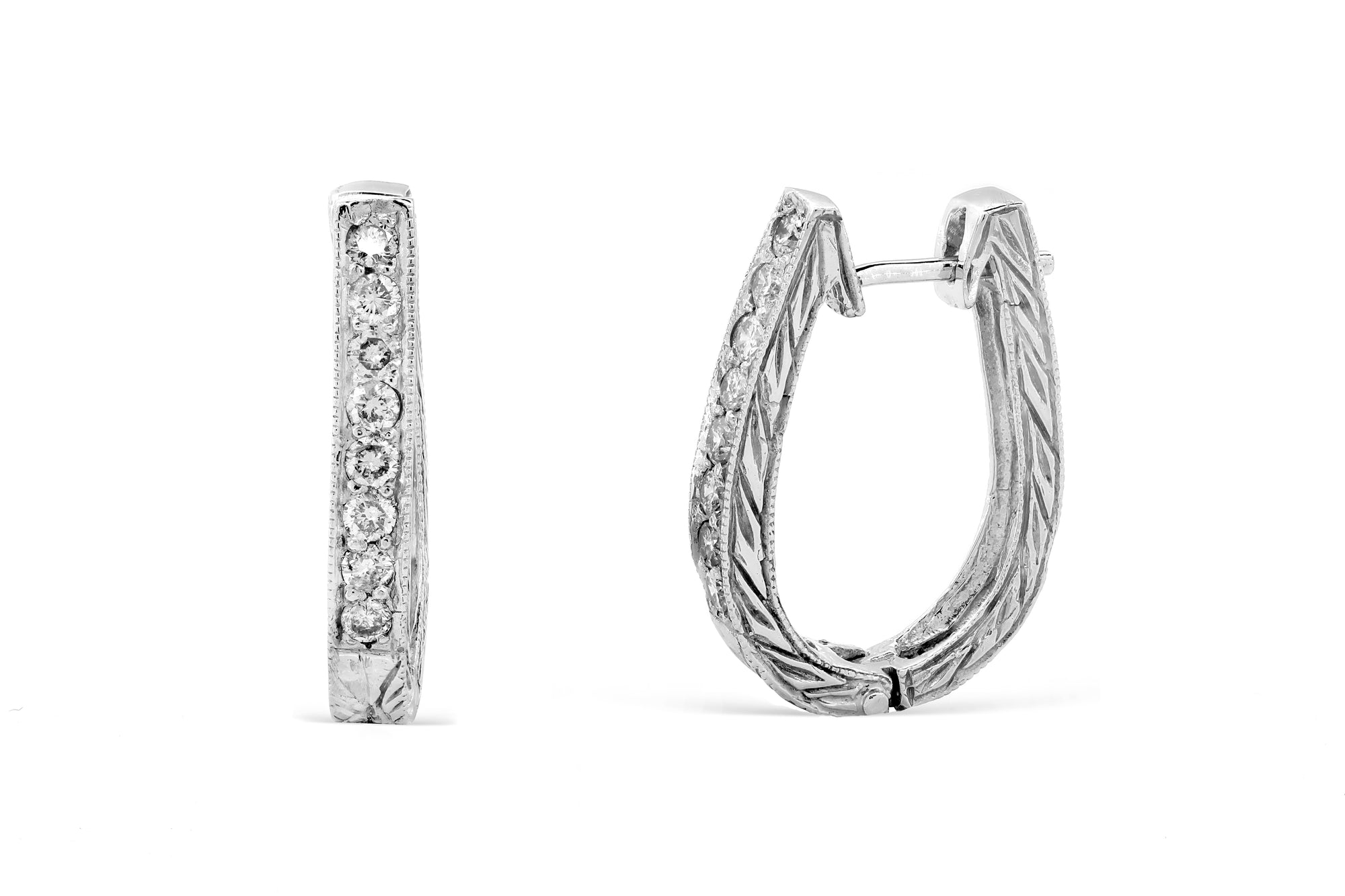 0.56 CT TW Round Diamond Hoop Earrings 14K White Gold DER013 - NorthandSouthJewelry