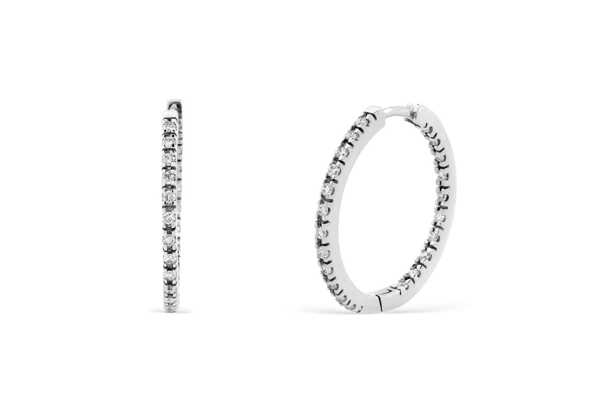 0.70 CT TW Round Diamond Hoop Earrings 14K White Gold DER015 - NorthandSouthJewelry