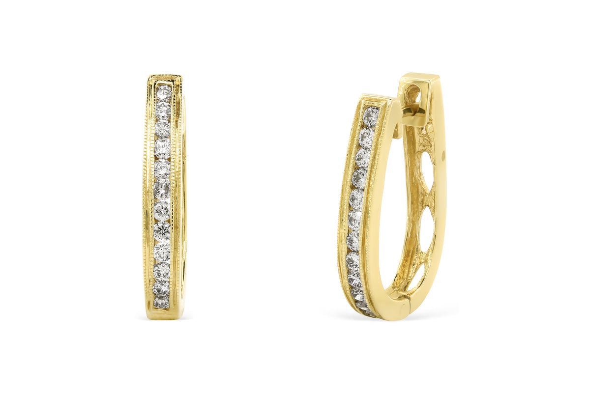 0.56 CT TW Round Diamond Hoop Earrings 14K Yellow Gold DER020 - NorthandSouthJewelry