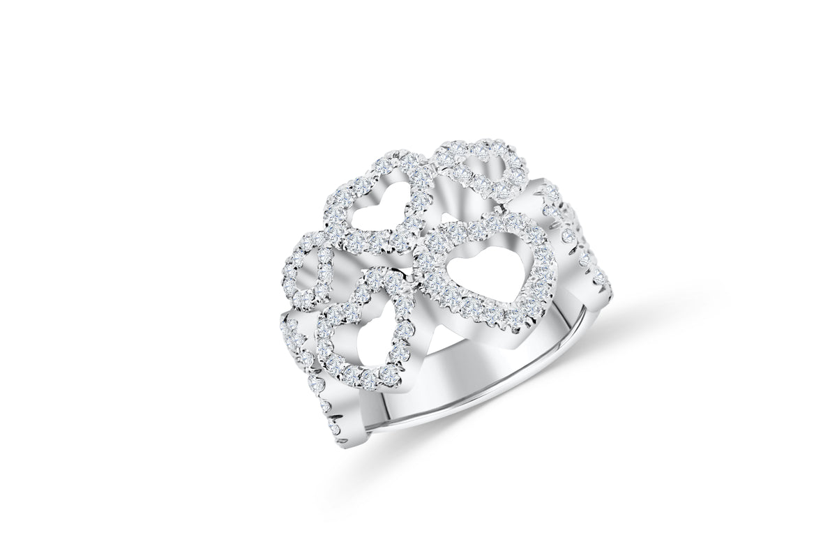 Double Row Hearts Diamond Ring 1.18 ct tw Round-cut 14K White Gold DIR009 - NorthandSouthJewelry