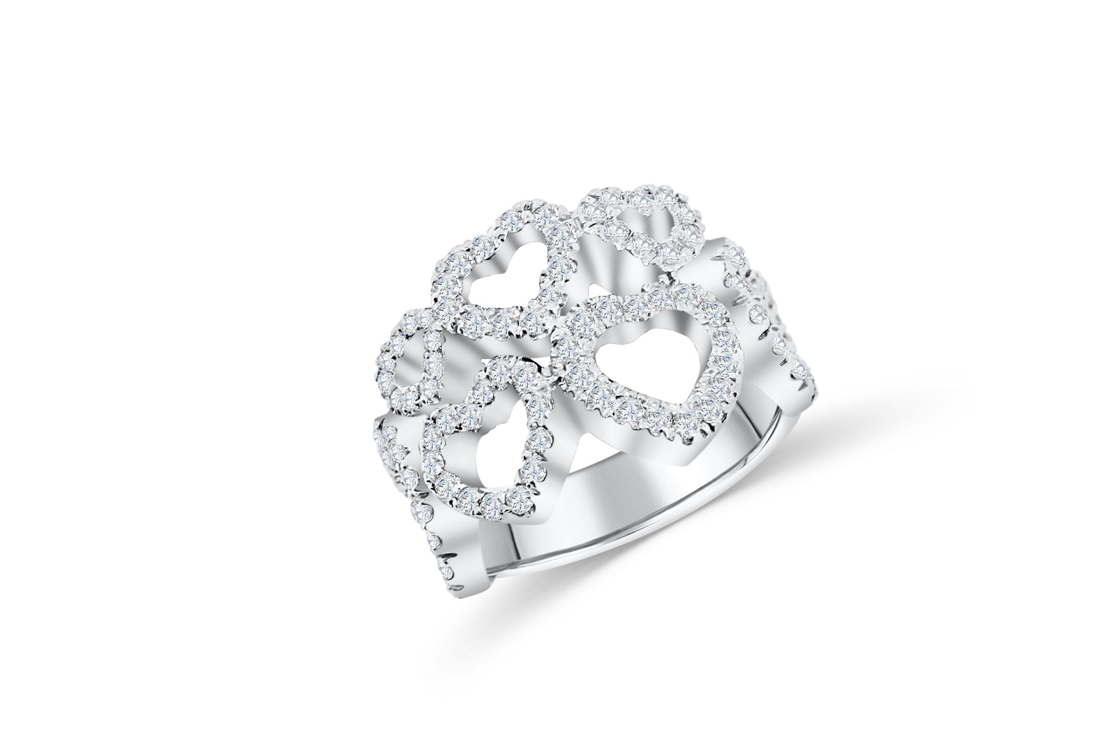 Double Row Hearts Diamond Ring 1.18 ct tw Round-cut 14K White Gold DIR009 - NorthandSouthJewelry