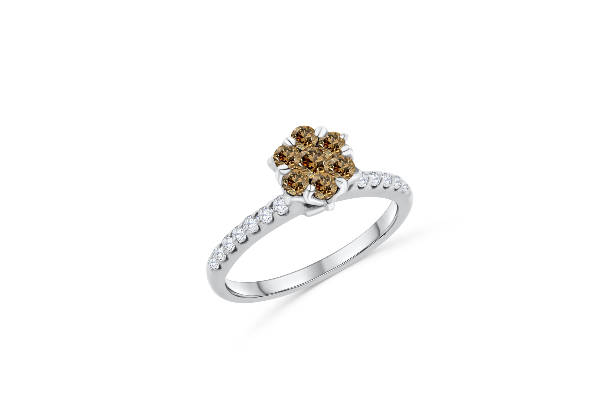 Chocolate Diamond Flower Cluster Engagement Ring 0.58 ct tw Round-cut 14K White Gold DIR012 - NorthandSouthJewelry