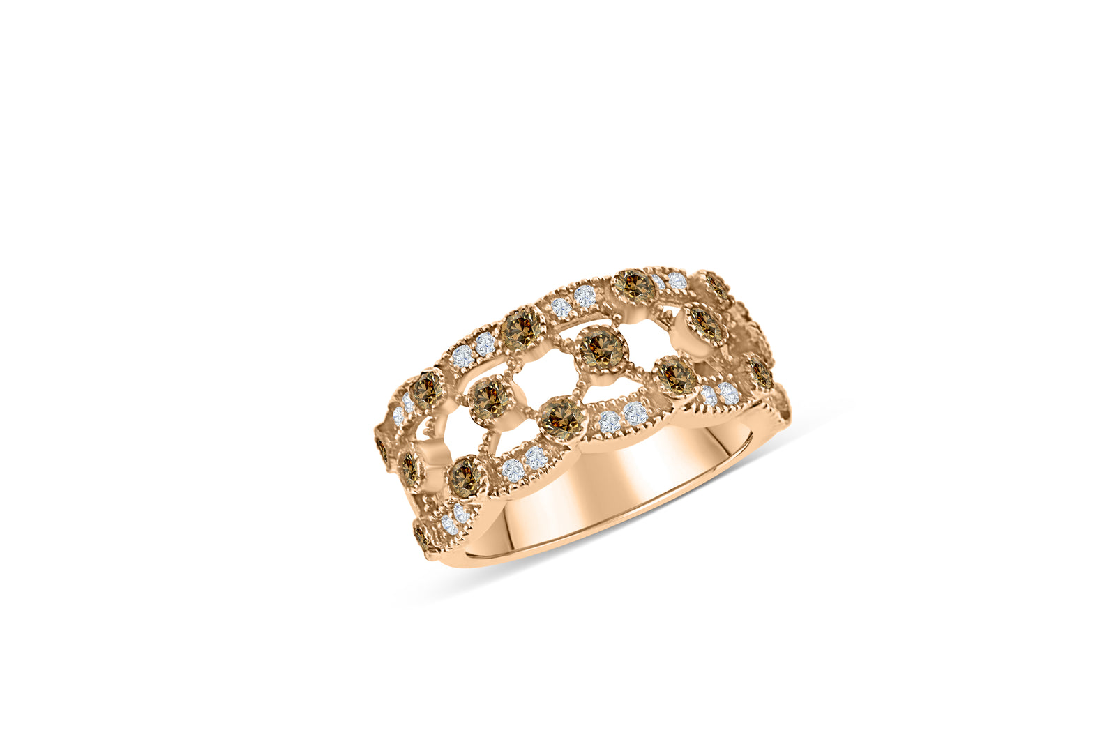 Gapped Chocolate & White Diamond Anniversary Band 1.08 ct tw Round-cut 14K Rose Gold DIR015 - NorthandSouthJewelry