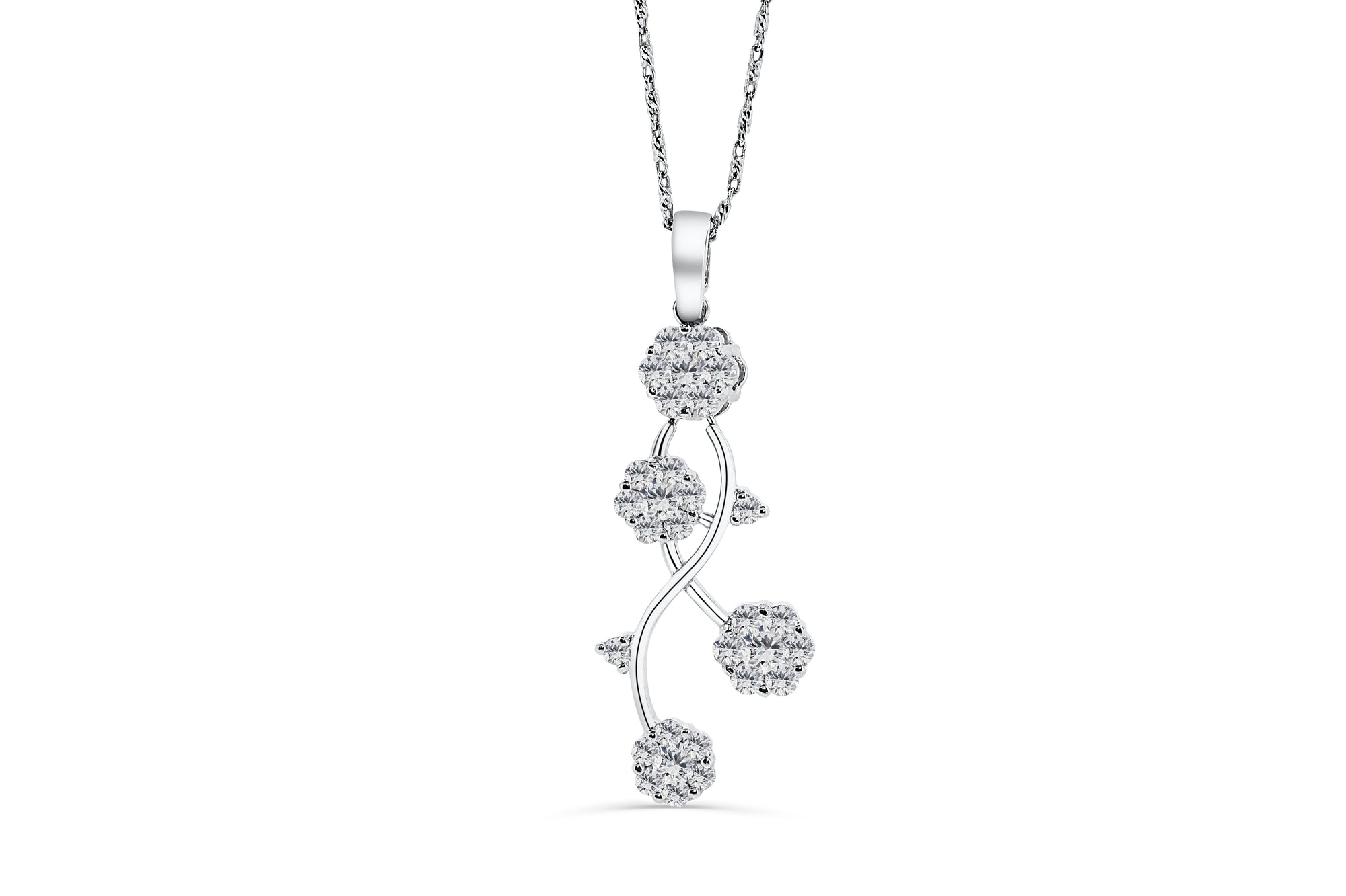 Floral Cluster Diamond Pendant 1.15 CT TW 14K White Gold DPEN005 - NorthandSouthJewelry