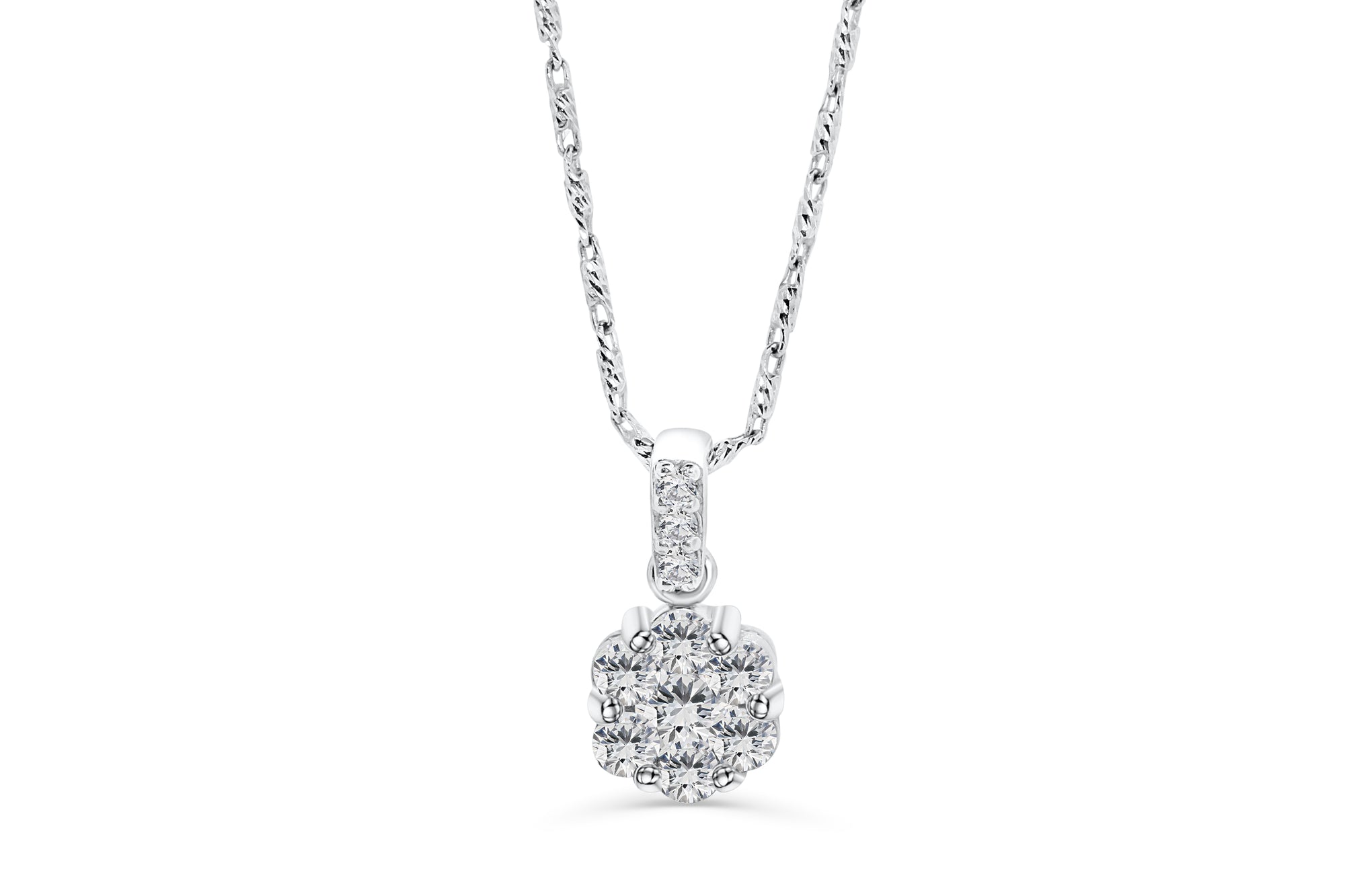 Cluster Diamond Pendant 0.46 CT TW 14K White Gold DPEN007 - NorthandSouthJewelry
