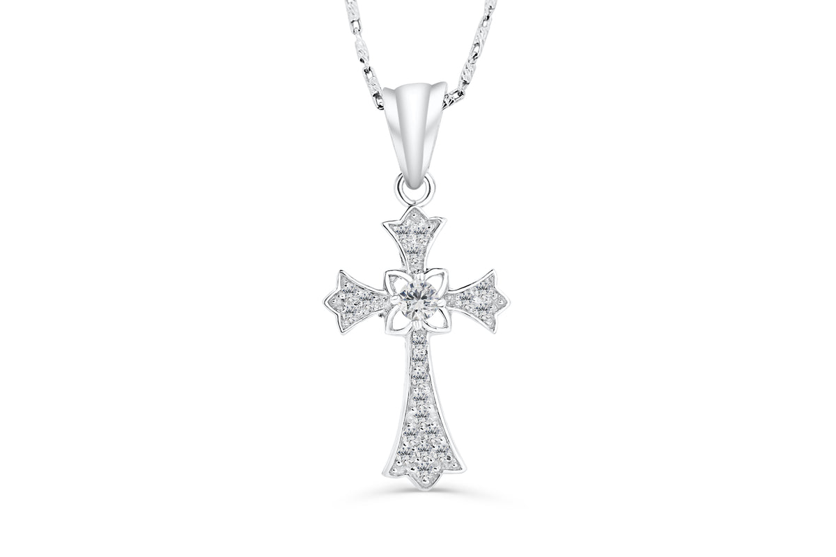 Diamond Cross Pendant 0.45 CT TW 14K White Gold DPEN012 - NorthandSouthJewelry